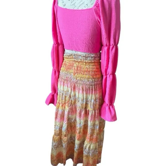 Bohemian Orange Maxi Skirt Size M - Image 3