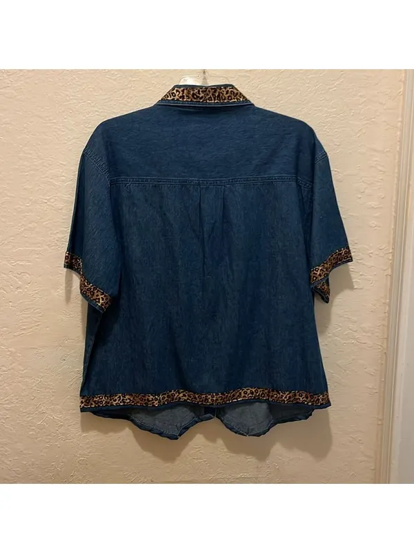 Vintage Blue Denim Shirt with Leopard and zebra Trim • Jean shirt • Jean jacket - Image 3