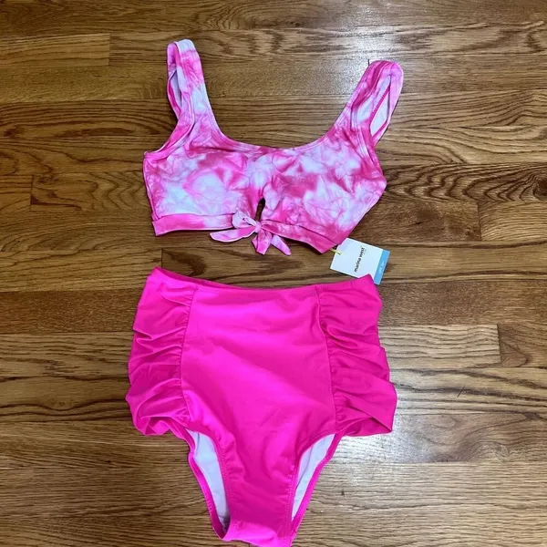 NWT Marina West Swim Sanibel Crop Swim Top and Ruched Bottoms Set in Pink‎ Small - Image 2