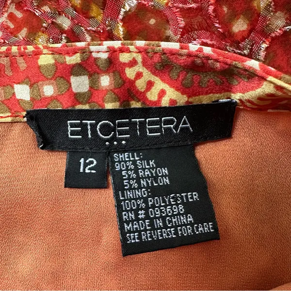 Etcetera Orange Silk Pattern A-Line Skirt Women’s Size 12 - Image 5