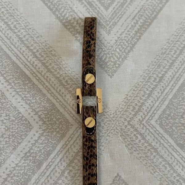 Tory Burch Brown/Tan Animal Print Leather w/ Gold Grommets Double Wrap Bracelet - Image 4