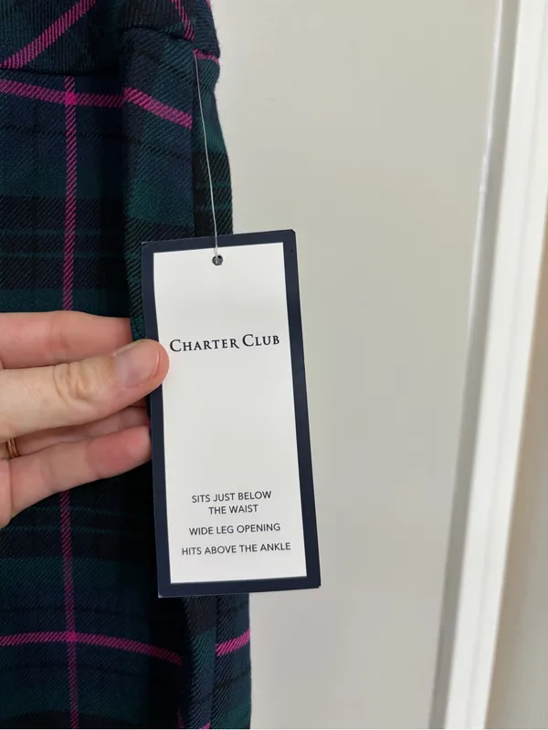 NEW Charter Club Wide Leg Crop Pants in Green, Blue, and Pink Plaid - Size 14 - Image 4