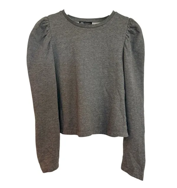 Zara grey puff sleeve crewneck sweater M - Image 7