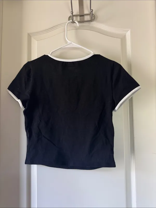 Express Black Short-Sleeve Cropped Tee with White Trim / M55 - Image 4