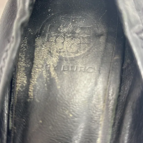 Tory Burch Minnie Travel Ballet Flats Black Leather Silver Logo Medallion - Image 10