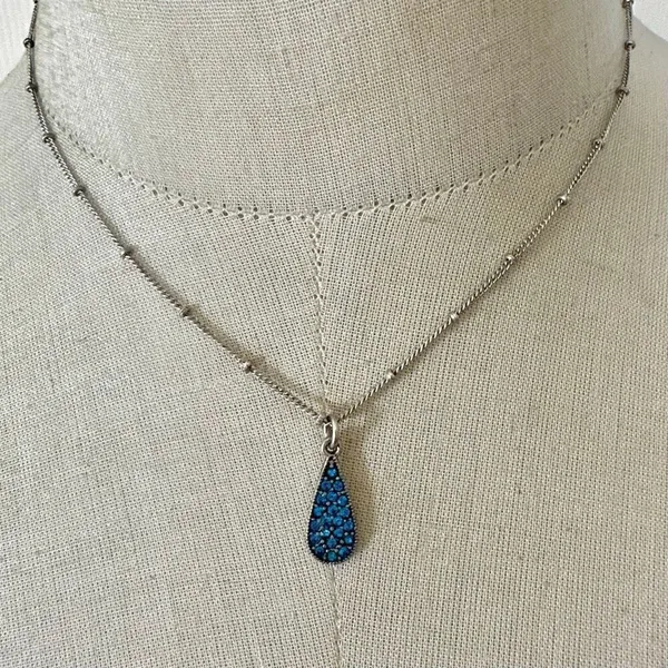 Baked Beads Blue Crystal Teardrop Pendant Necklace - Image 2