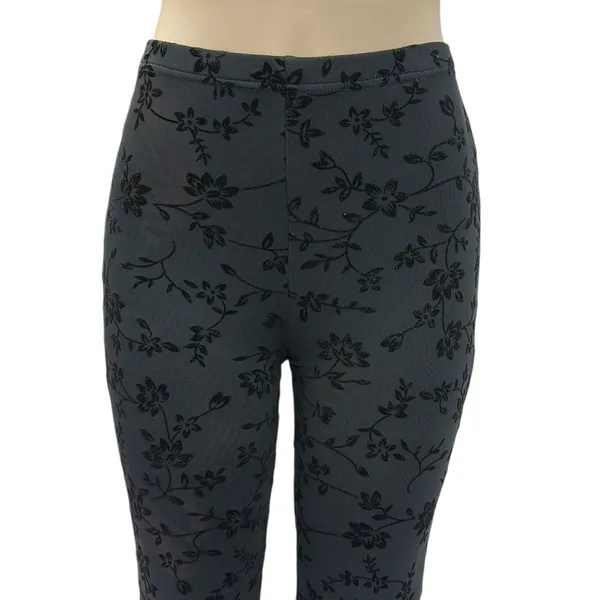 Source Unknown Black Mesh Floral Velvet Fully Lined High Waist Flare Stretch Pants Womens Small - Image 3