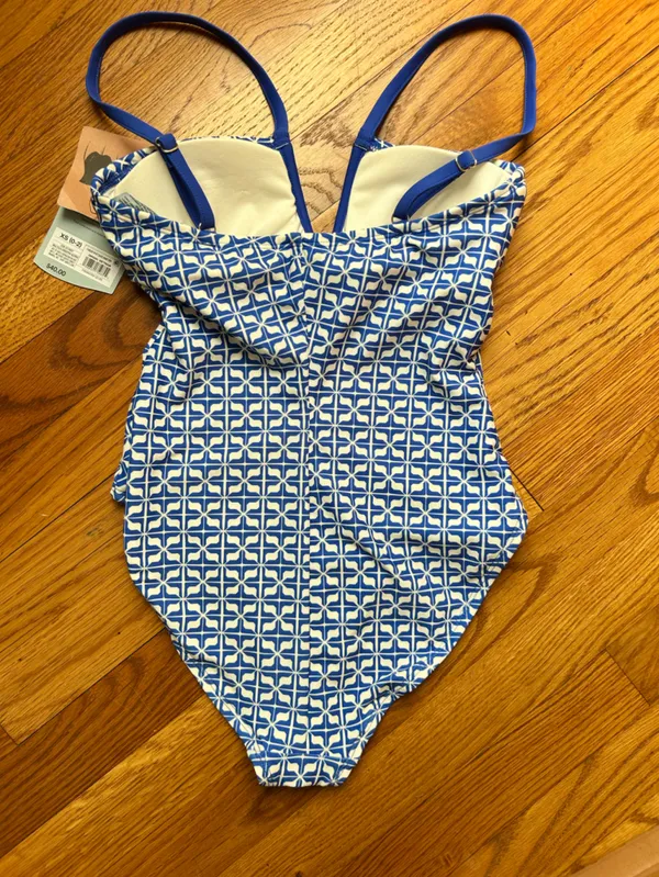 Shade & Shore Blue and White Geometric One-Piece Swimsuit xs - Image 2
