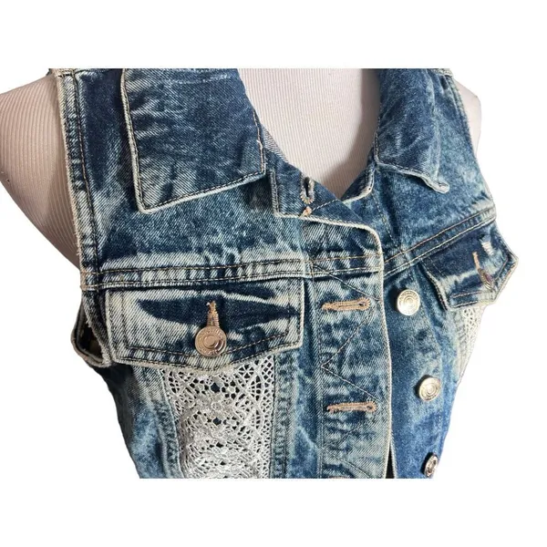 Womens Amethyst Jeans Cowboy Coture Stonewash Western Chic Denim Jean Vest Sz L - Image 5