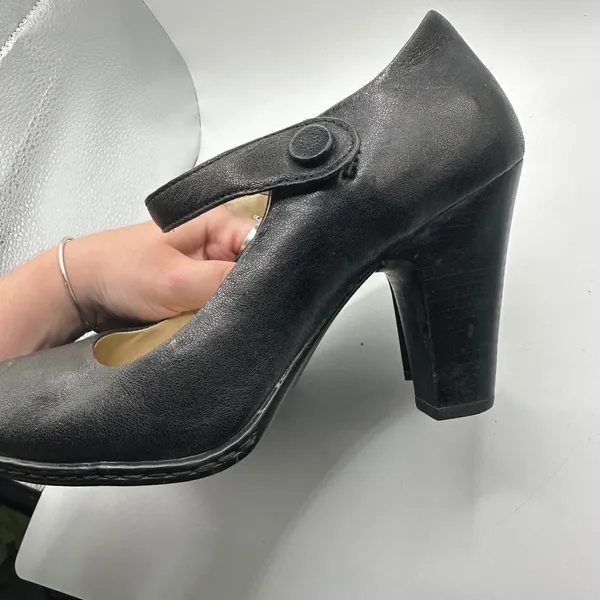 Born Black Leather Mary Jane Peep Toe Block Heels Pumps W31041 Size 9 / 40.5 - Image 6