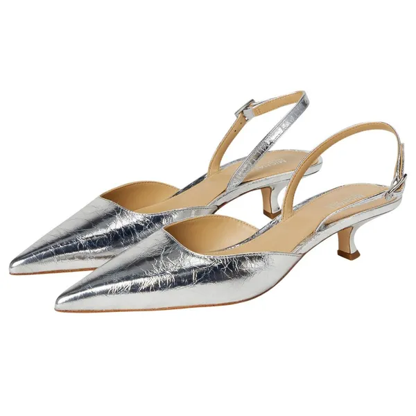 Michael Michael Kors Womens Shiny Luna Kitten Sling Pumps Silver Gray 6.5M - Image 7
