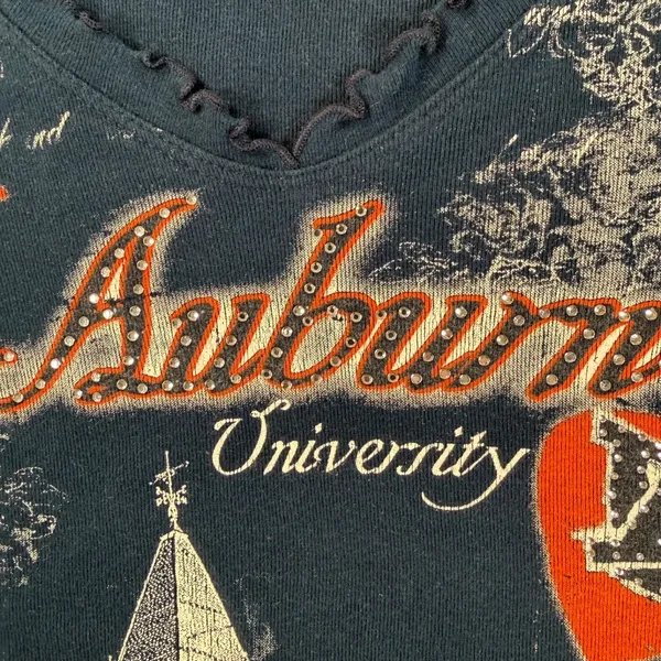 Auburn Tigers Y2k Graphic Blouse Women Large Embellished Ruffle V-Neck 3/4 Sleev - Image 5