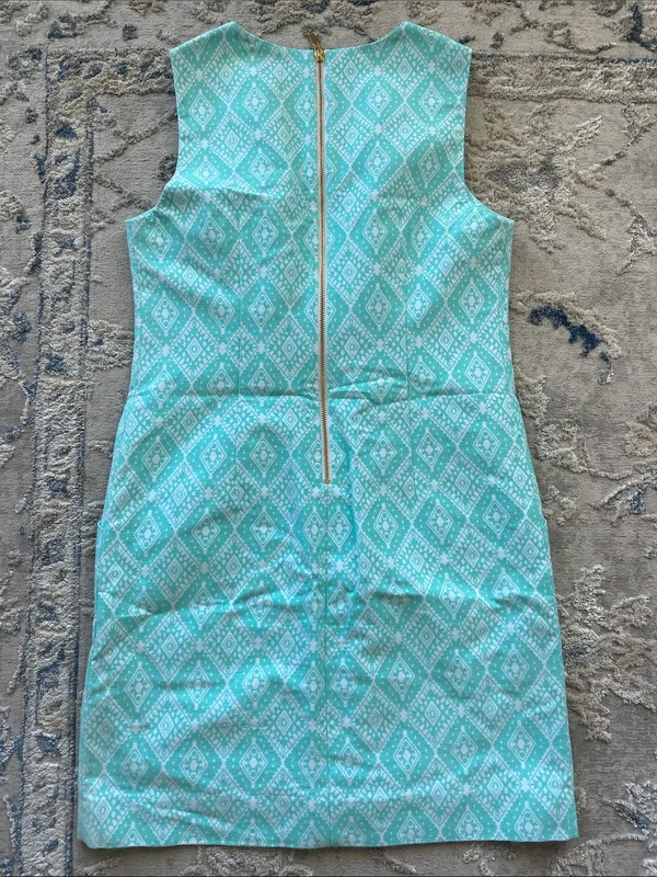 Southern Tide Teal and White Sleeveless Printed Shift Dress - Image 3