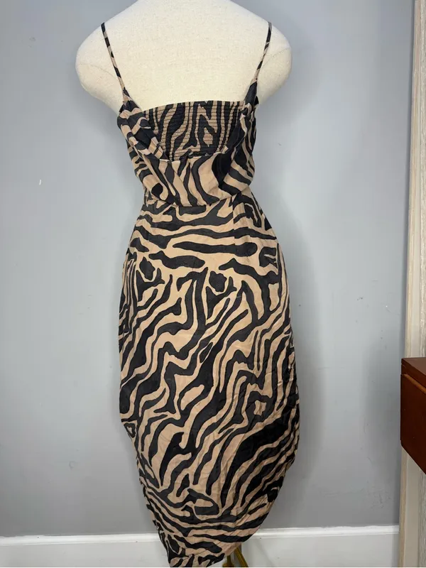 Anthropologie Tan and Black Zebra-Print Slip Midi Dress - Image 6
