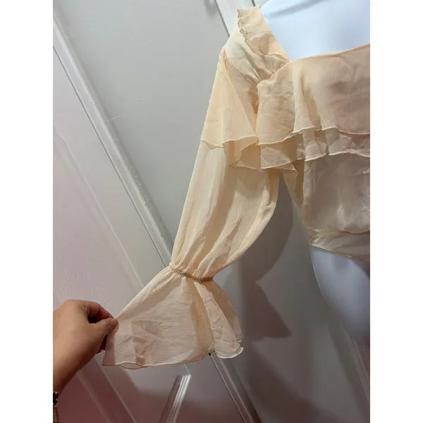 NWOT Intimately Free People Bodysuit Womens Peach Ruffle Open Back Sheer XS - Image 10
