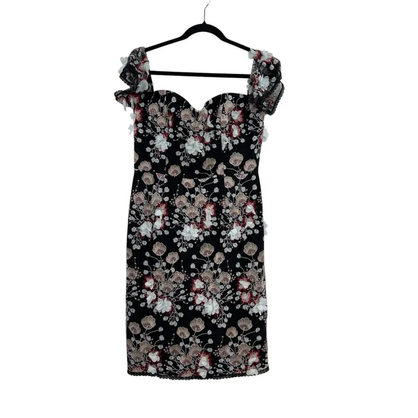 Dress‎ the Population Tara Floral Embroidered Black Multi Dress Size Large - Image 3