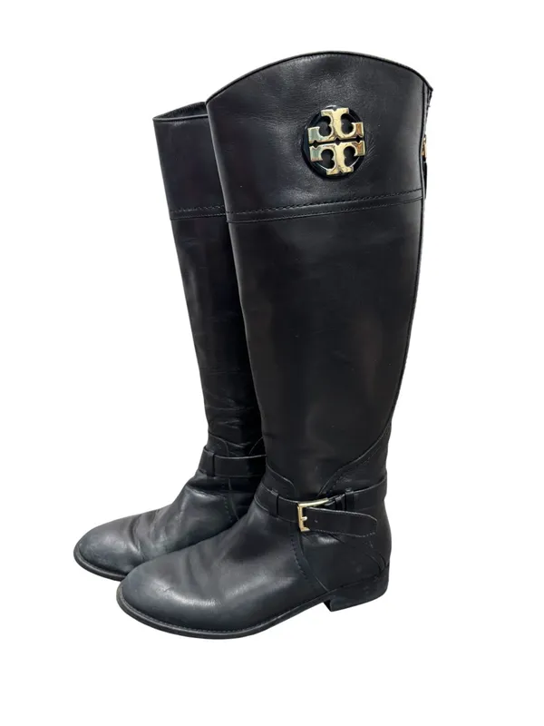 Tory Burch Adeline Riding Boots Knee High Equestrian Leather Black 7.5 Classic - Image 2