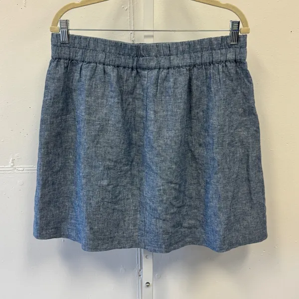 LOFT Outlet Blue Linen Blend Chambray Mini Skirt Elastic Back Pockets Size Med - Image 2