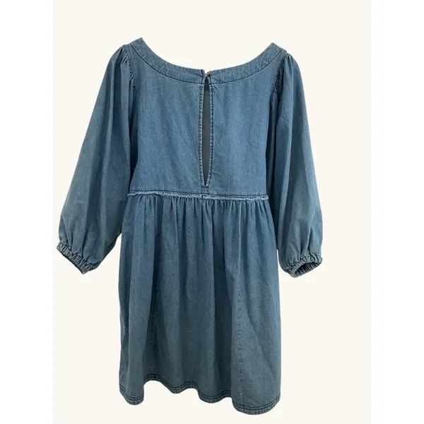 Free‎ People Denim Babydoll Mini Dress Blue Long Sleeve Pockets XS - Image 4
