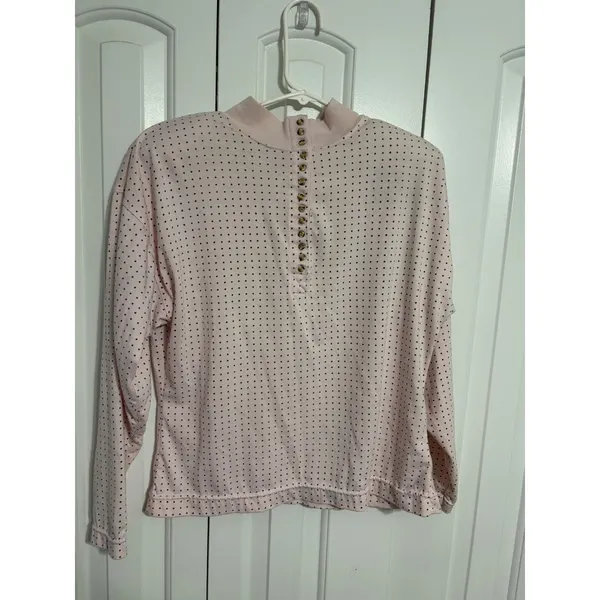 Eileen & Co Top Polka‎ Dot Pink Mock Neck Button Front Henley Small Preppy Retro - Image 6