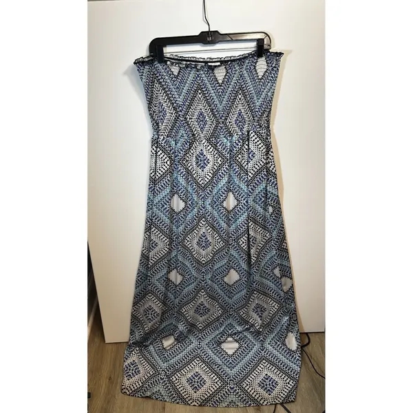 Cato XL Strapless Maxi Dress Blue Black Geometric Smocked Boho Stretch - Image 11
