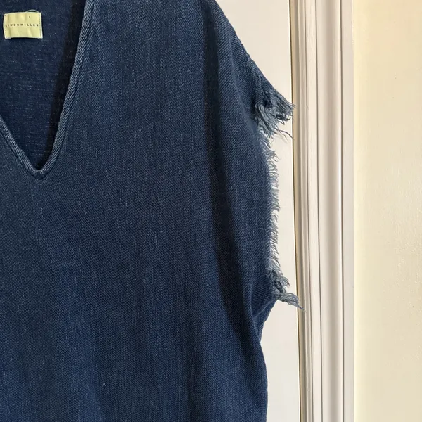 Simon Miller Alawa Frayed Mini Denim Dress‎ Size 1 Small Boho Designer - Image 3