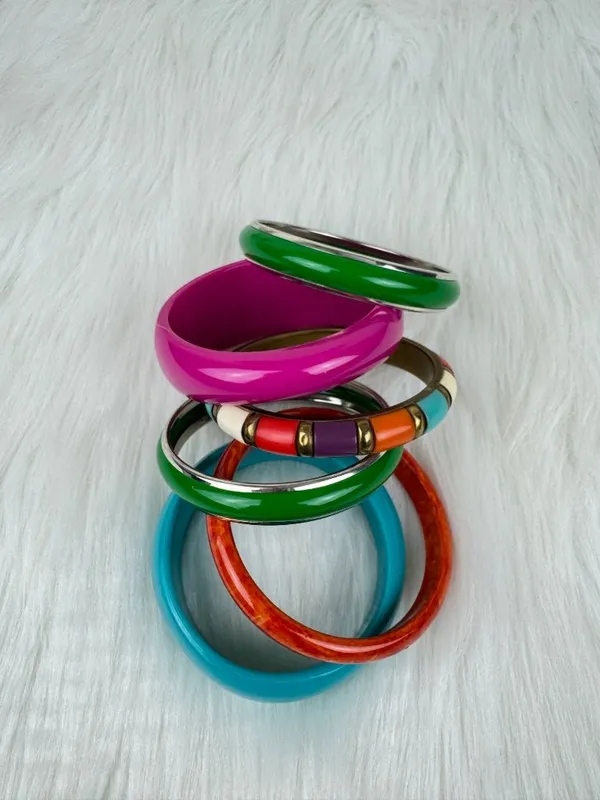 Y2K Lot of 6 Chunky Acrylic Stackable Bangle Bracelets Multi-Color Boho Chunky - Image 3