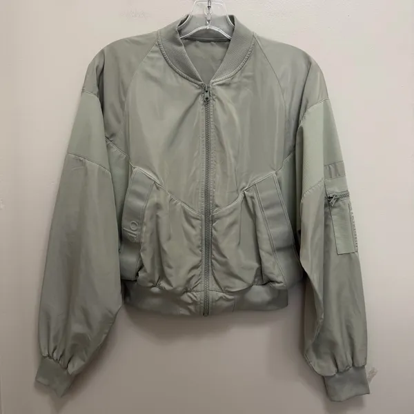 ALO Mixed Media Reinvention Bomber Jacket Limestone Green - Image 2