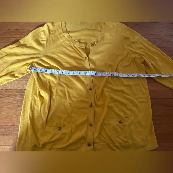 Talbots Canary Yellow Gold Knotted Button Cardigan with Pockets, Size 3X - Image 4