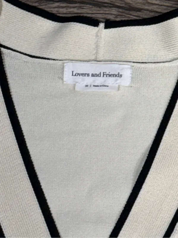 Lovers + Friends XS Cream Black Trim Gold Button Cardigan Sweater Dress - Image 6