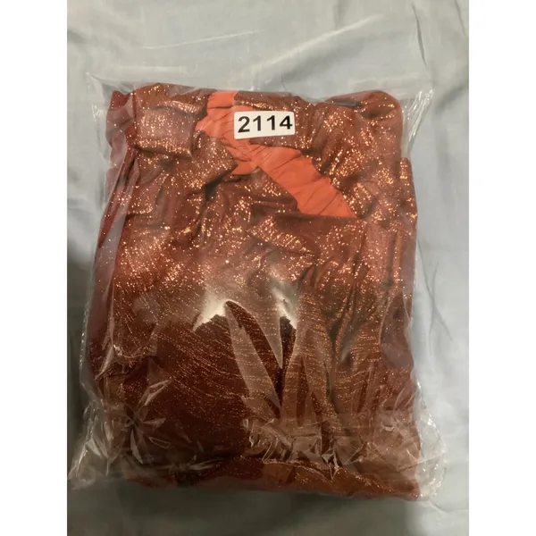 Sézane Editions Metallic Copper Off Shoulder Puff Sleeve Dress Rust Orange EU 38 - Image 11
