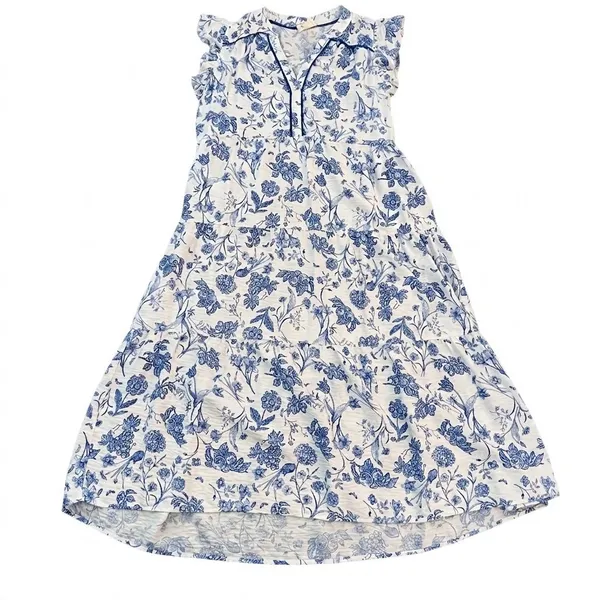 Umgee Blue White Floral Tiered Maxi Dress XL Ruffle Sleeve V-Neck Boho - Image 2