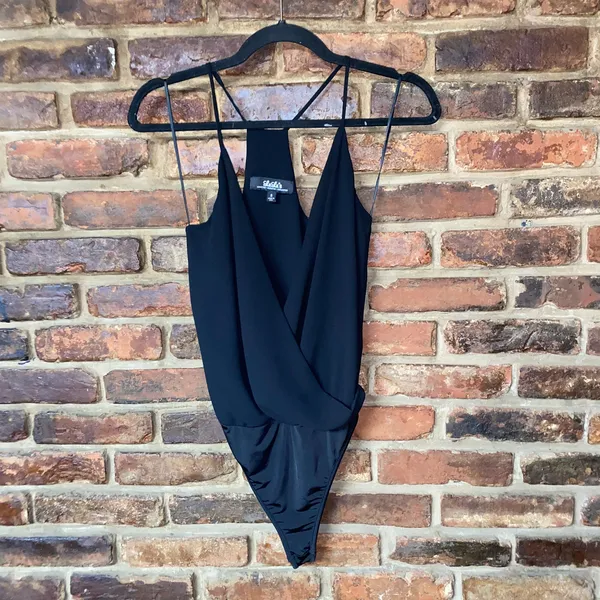 Lulu's Black Sleeveless Surplice Well Dressed Bodysuit Women's Size Small - Image 2