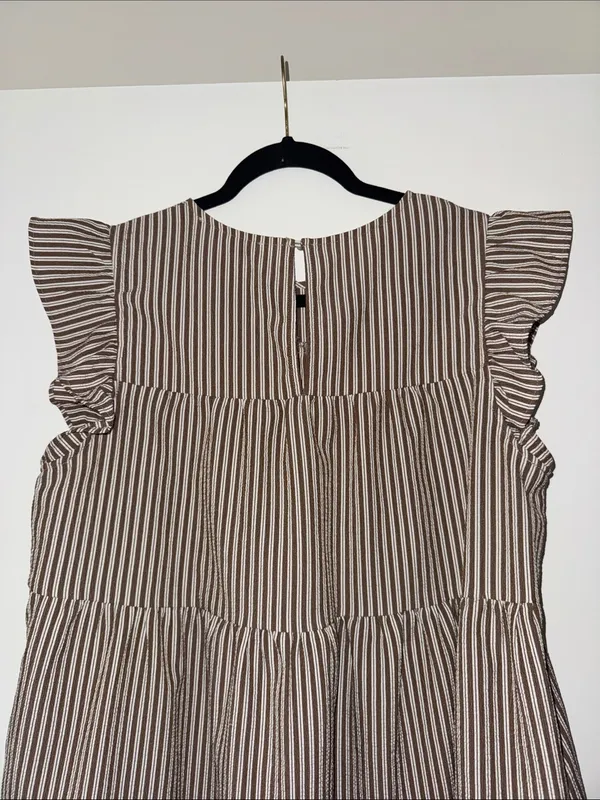 En Saison Women's Brown & White Striped Tiered Ruffle Dress - Image 6