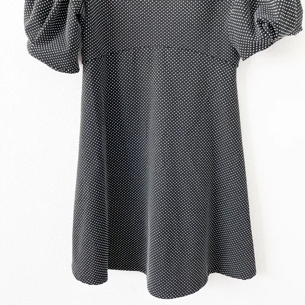 Free People Penelope Puff Sleeve Polka Dot Black Fit & Flare Mini Dress - Image 4
