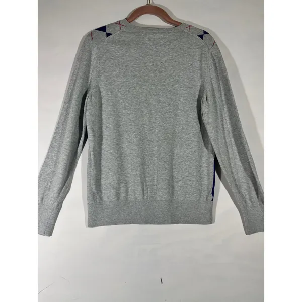 Tommy Hilfiger Argyle V-Neck Sweater Women L Grey Blue 100% Pima Cotton Golf‎ - Image 2