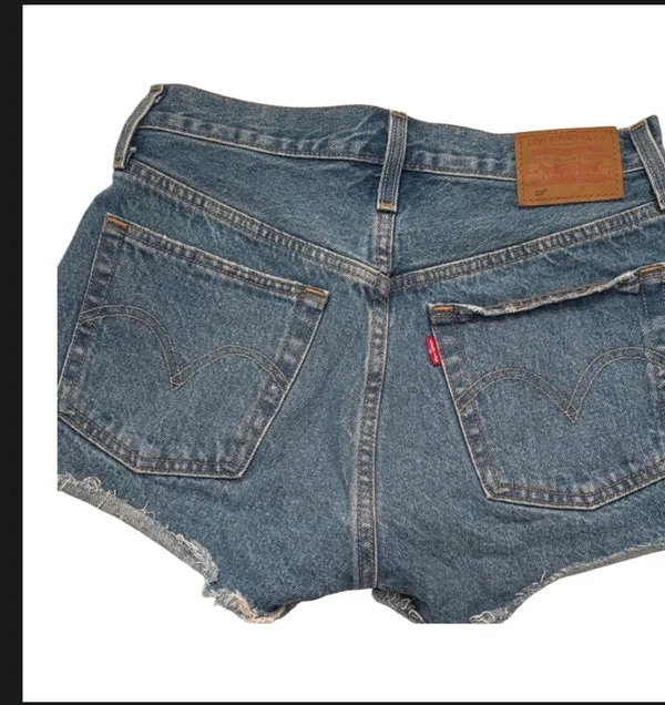  Levi's Levi's Distressed Button Fly Medium Blue Cutoff Denim Shorts - Image 3