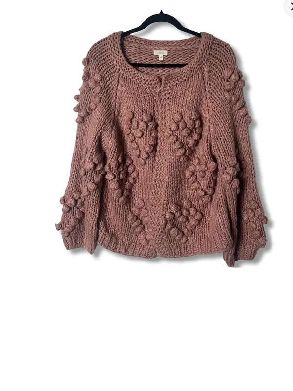 debut Dusty Rose Chunky Knit Pom-Pom Cardigan - Image 2