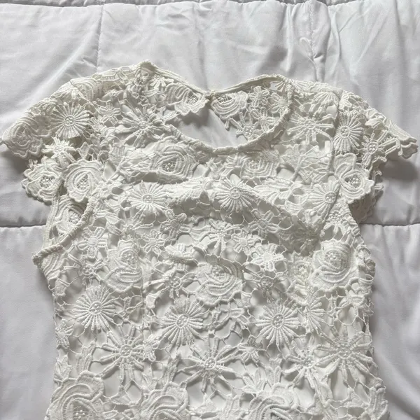 NWT LULU's Mini Dress Womens Small‎ White Floral Bride Bridal Shower Wedding - Image 3