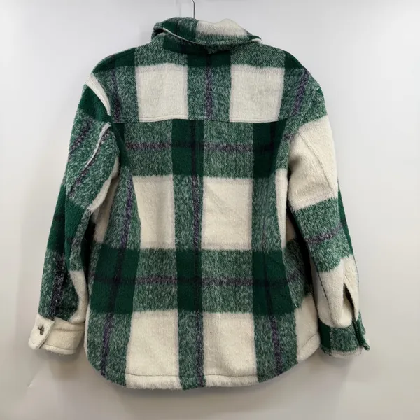 Avec Les Filles Plaid Sherpa Shacket Green Ivory Oversized Jacket L - Image 5