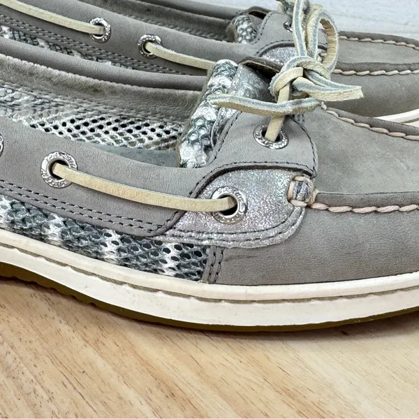 Sperry Topsider Angelfish Striped Mesh Leather Slip On Boat Shoe‎ Loafer Taupe 6 - Image 7