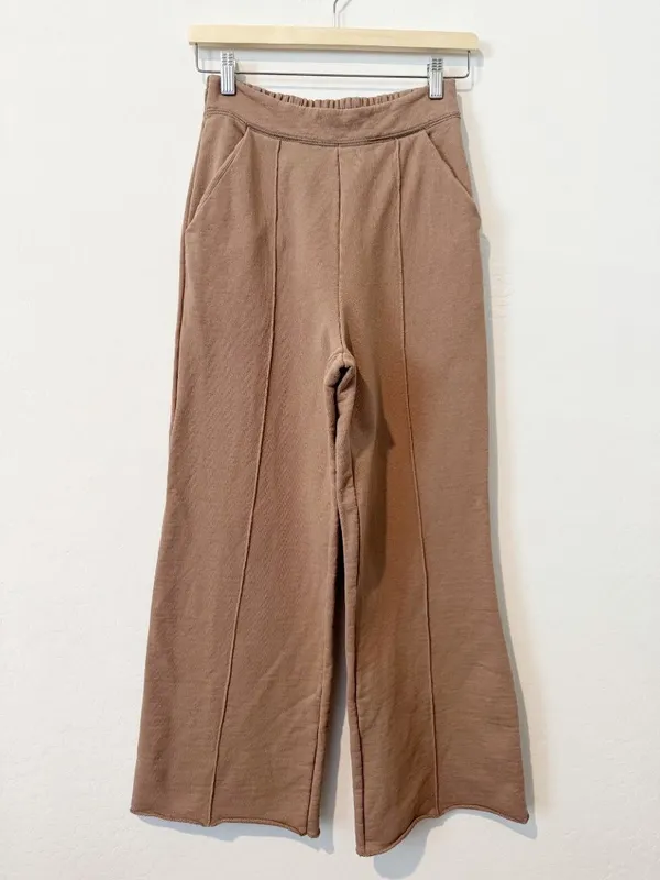 Tkees Sweatpants Size Small Earthen Wide Leg Raw Hem Pintuck‎ Terry Quiet Luxury - Image 3