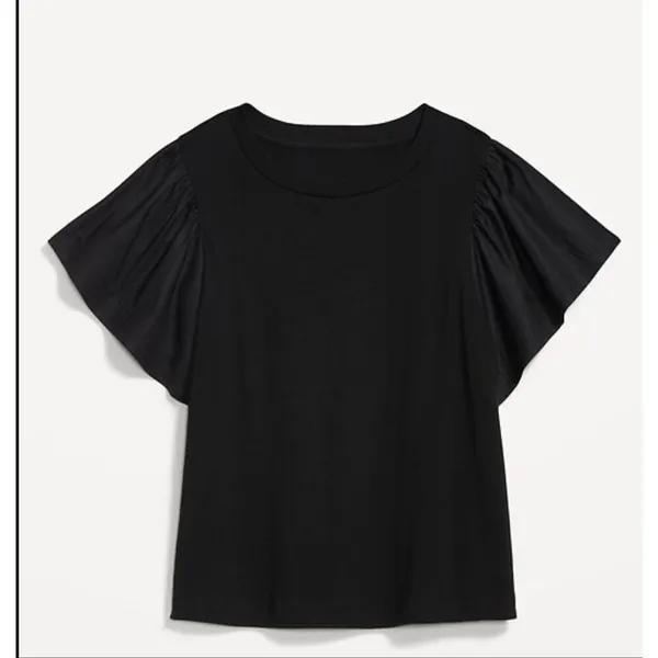 Old navy black flutter sleeve combo top size large - Image 2