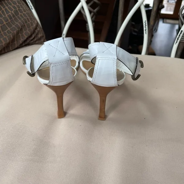 Bruno Valenti Leather Square‎ Toe Stiletto Sandal in White Size 10 - Image 3