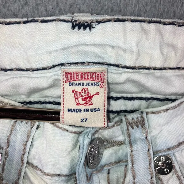 Vintage True Religion Billy Super T Jeans 27 Y2K Low Rise Flare Ice Blue 29x32.5 - Image 3