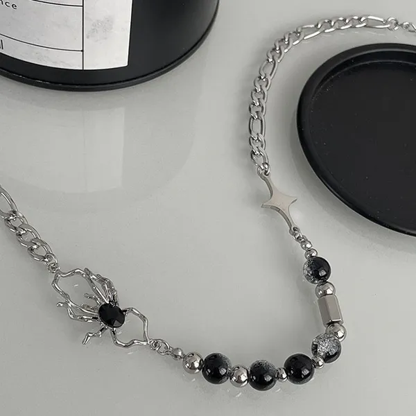 Titanium Steel Spider Crystal Beads Necklace for Men Women,Personality Punk Hip Hop Necklace - Image 4