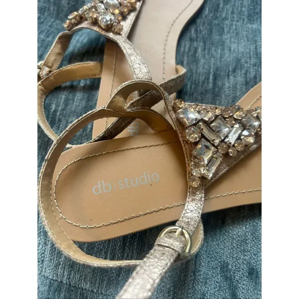 DB Studio (David’s Bridal) Strap Flat Gold Gem Sandal Size 9 Tan - Image 2