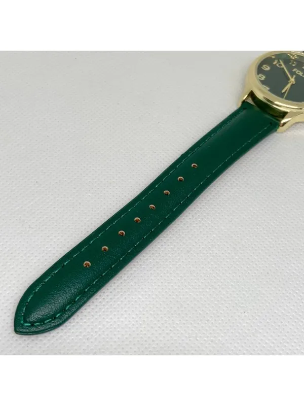 Folio gold tone women’s watch green dial leather band 34mm quartz analog running - Image 5