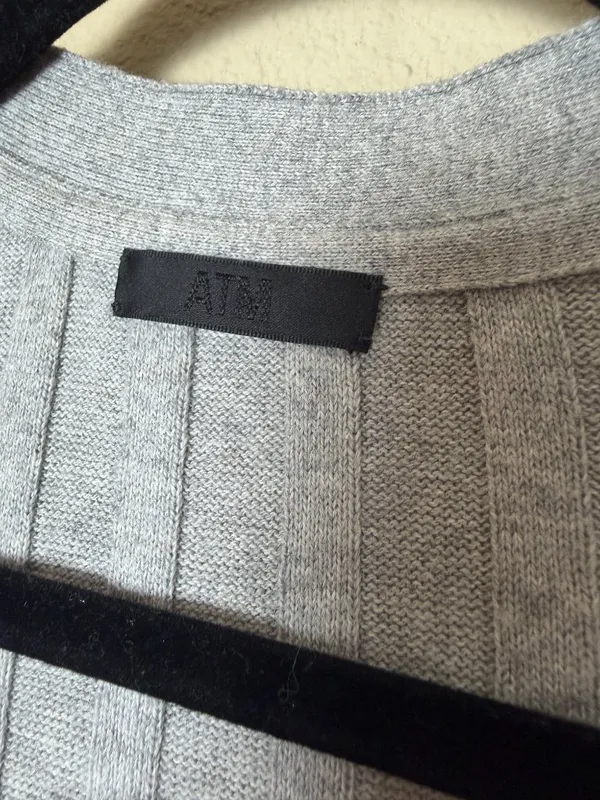 ATM Cotton Cashmere Duster Longline Cardigan Sweater Grey Ribbed Size XS - Image 4