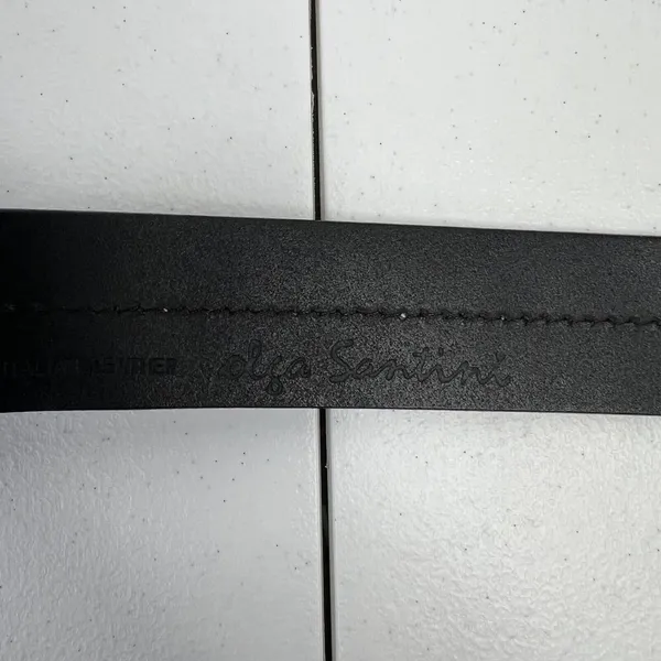 Olga Santini Women's Size L Leather Belt Black DOUBLE‎ OO Buckle Silver Toned - Image 5